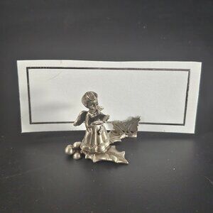 Rare Set of 5 Fort Pewter Angel Christmas Place Card Holders Cherubs Musical
